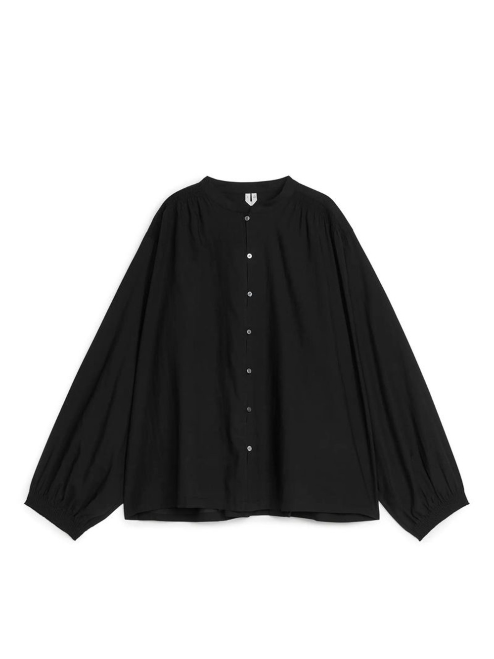 ARKET Black Loose Button-Up Peasant Boho Blouse Size XS